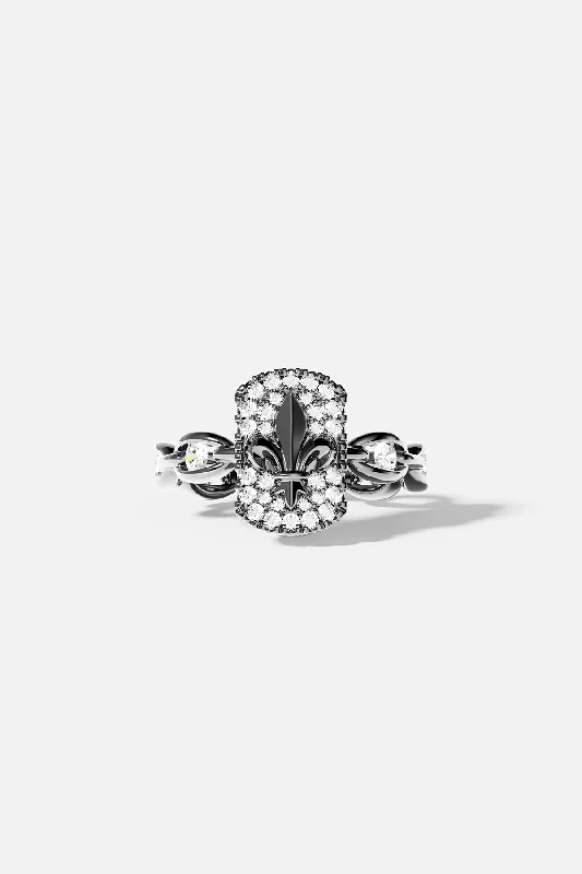 Fine thread rings-Fleur de Lis Pavé Chain Ring