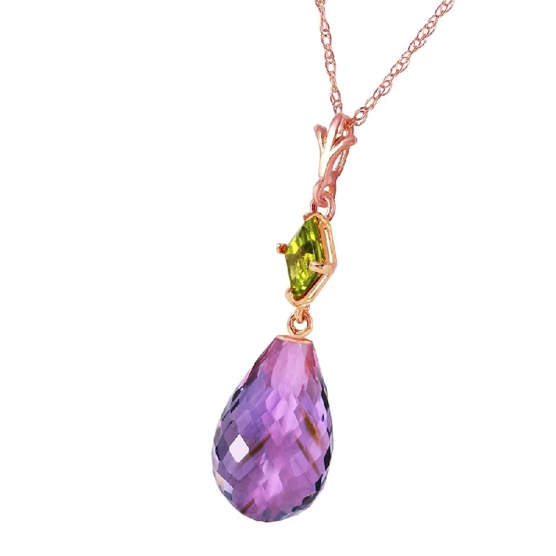 Dual stone necklaces-14K Solid Rose Gold Necklace with Peridot & Purple Amethyst