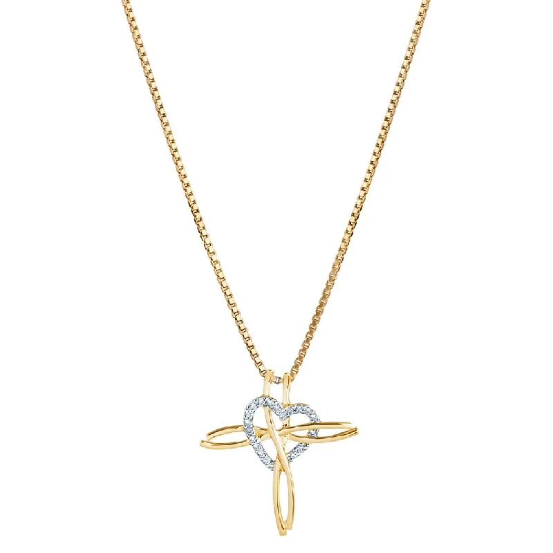 Tribal medallion necklaces-14k Yellow Gold Diamond Heart Cross Pendant Necklace