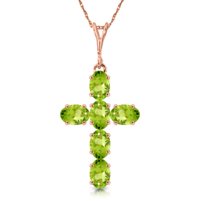 Worn charm necklaces-1.5 Carat 14K Solid Gold Cross Gemstone Necklace Natural Peridot