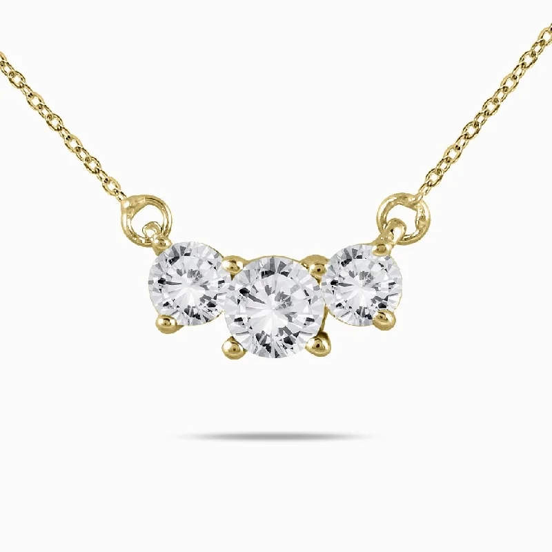 Citrine necklaces-Marquee 1 Carat TW Three Stone Diamond Pendant Necklace in 14K Yellow Gold