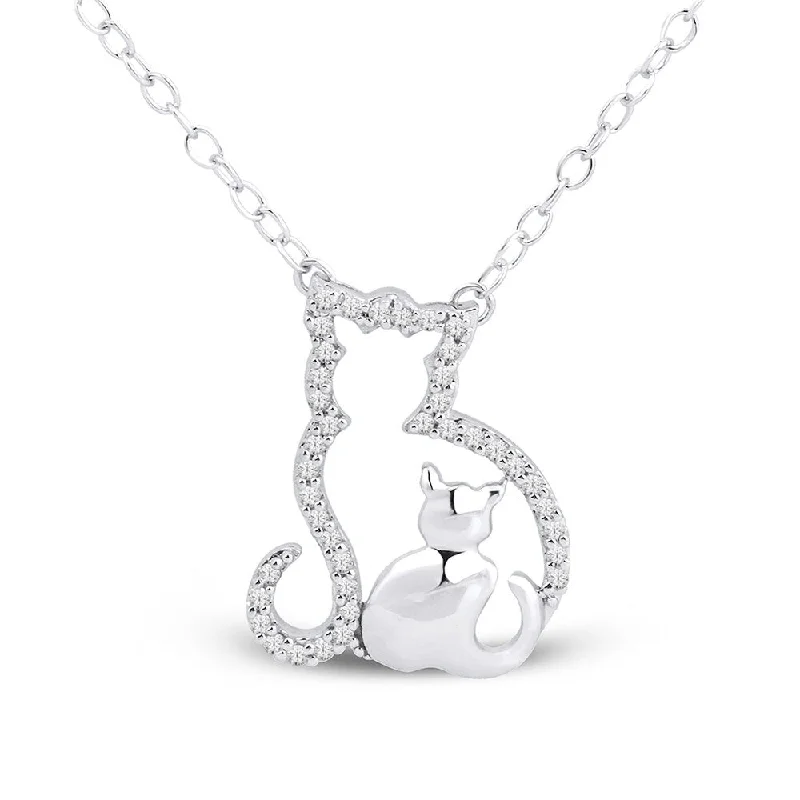 Coiled cord necklaces-1/10ct TDW Diamond Mom and Child Necklace in Sterling Silver by De Couer