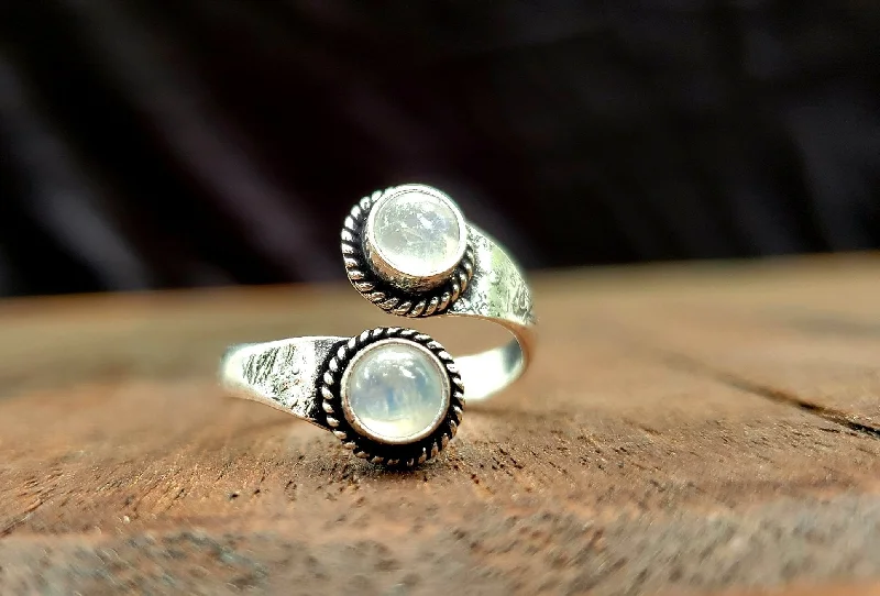 Art deco rings-Adjustable Brass Moonstone Ring