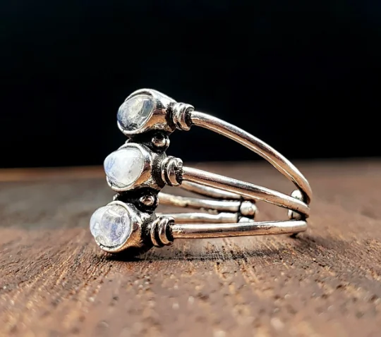 Fine dot rings-Moonstone Trinity Ring