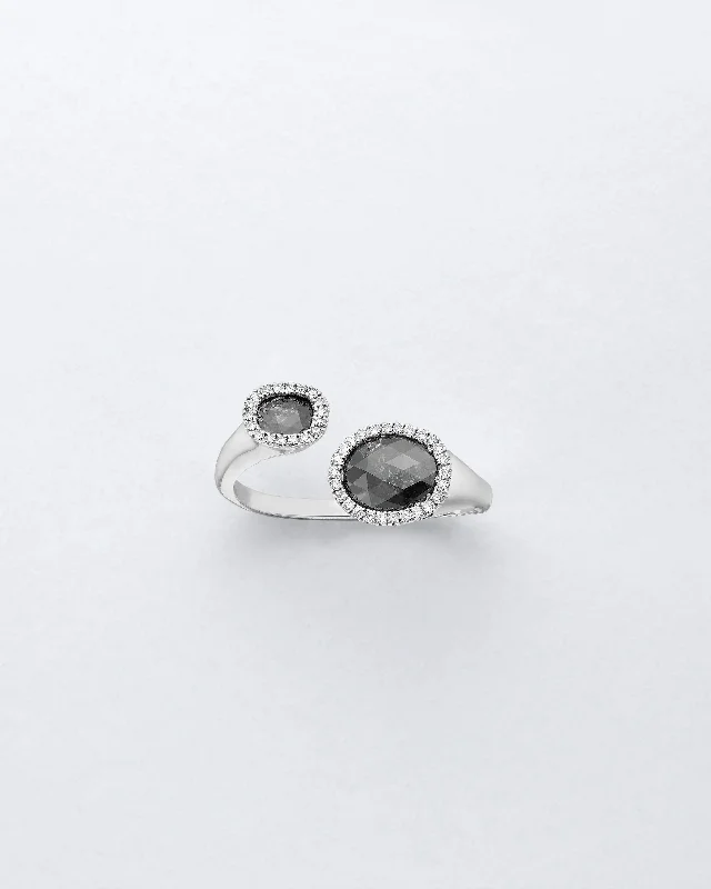 Tiny star rings-Duet Double Charcoal Diamond Ring