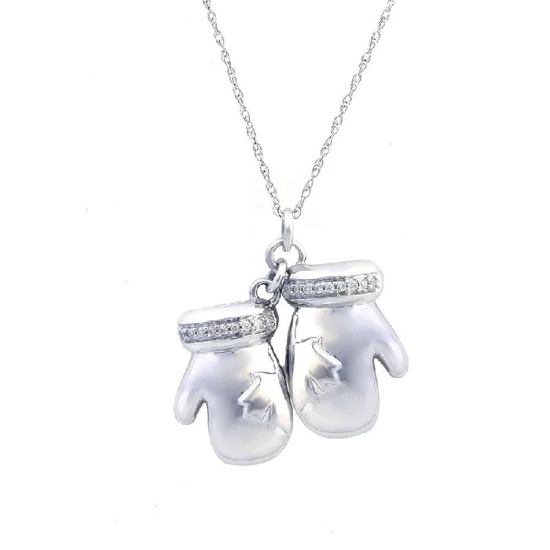 Square shape necklaces-1/20ct TDW Diamond Snow Glove Mittens Pendant Necklace in Silver by De Couer - White