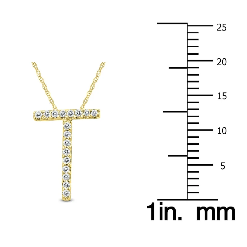 Subtle filigree necklaces-Marquee 1/10 Carat TW T Initial Diamond Pendant Necklace in 10K Yellow Gold with Adjustable Chain