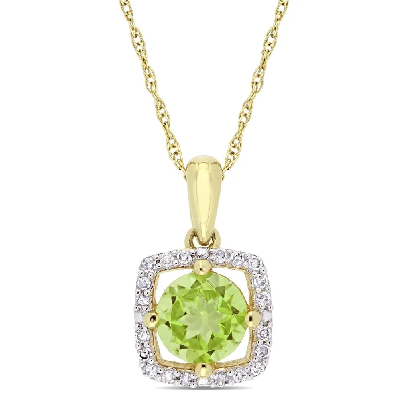 Raised bar necklaces-Miadora 10k Yellow Gold Peridot and 1/8ct TDW Diamond Floating Square Halo Dangle Necklace