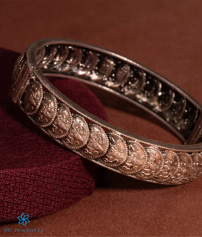 Bead-twisted bangles-The Kamana Silver Lakshmi Coin Kada (Oxidised/Size 2.6)