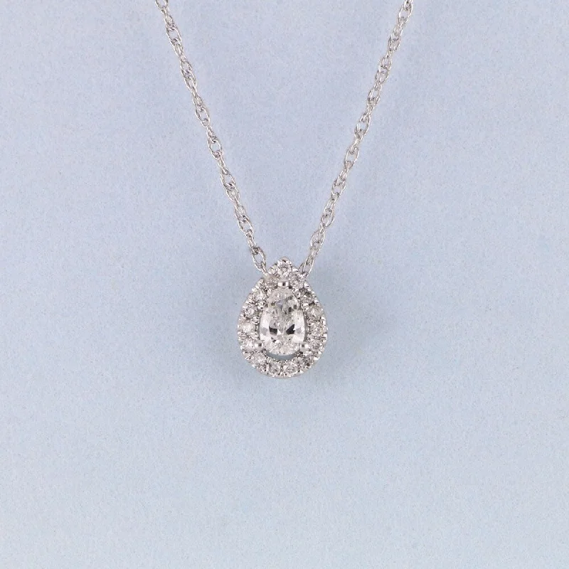 Ethnic weave necklaces-1/6ct TDW Pear Shape Diamond Halo Necklace