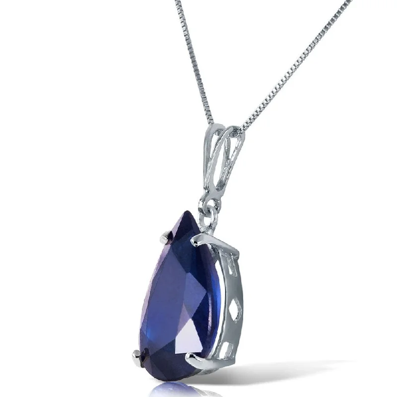 Low bar necklaces-4.65 Carat 14K Solid White Gold Sketched in Memory Sapphire Necklace