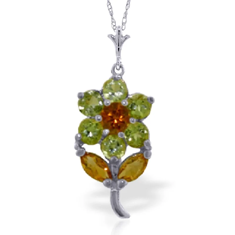 Stamped initial necklaces-1.06 Carat 14K White Gold Flower Necklace Peridot Citrine