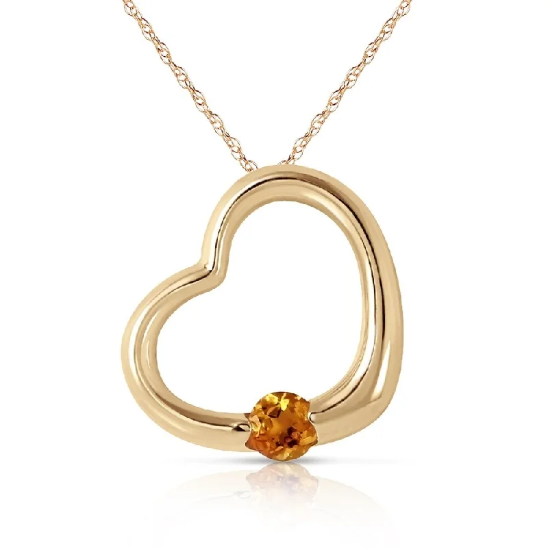 Chunky gem necklaces-14K Solid Gold Heart Necklace with Natural Citrine