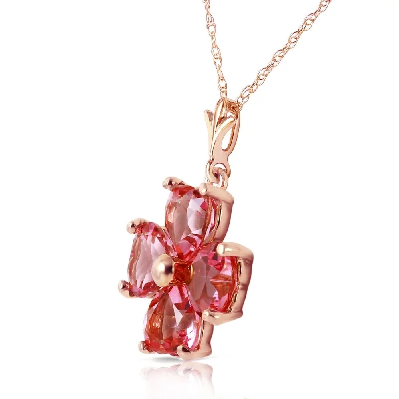 Spirit charm necklaces-3.8 Carat 14K Solid Rose Gold Heart Cluster Pink Topaz Necklace