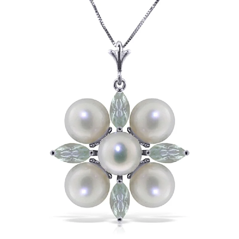 Raven feather necklaces-6.3 Carat 14K Solid White Gold Kissing Spree Aquamarine pearl Necklace