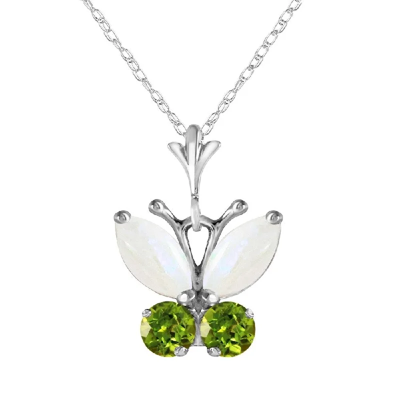 Vivid druzy necklaces-0.7 Carat 14K White Gold Butterfly Necklace Opal Peridot