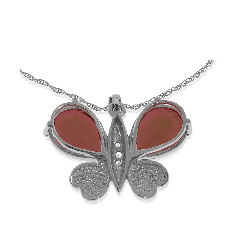 Dual gem necklaces-14K Solid White Gold Batterfly Necklace withNatural Diamonds & Garnets