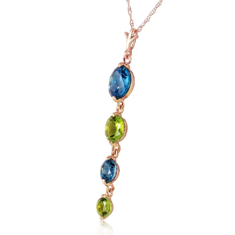 Heavy collar necklaces-14K Solid Rose Gold Necklace with Natural Blue Topaz & Peridots