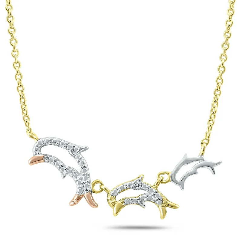 Elastic bead necklaces-Marquee Diamond Accent Dolphin Family Necklace in Gold Plated .925 Sterling Silver