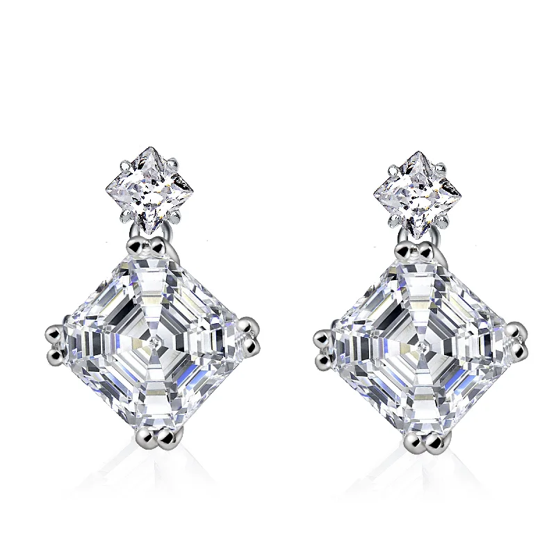 Leaf design earrings-Anne Square Asscher-cut Drop Earrings