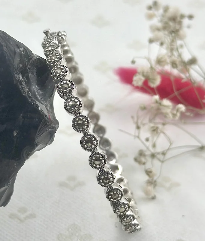 Woven cord bangles-The Silver Marcasite Openable Bracelet