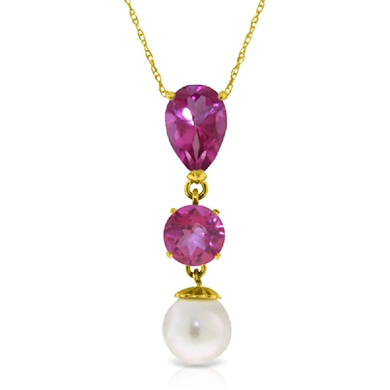 Thin-line necklaces-5.25 Carat 14K Gold Necklace Pink Topaz Pearl