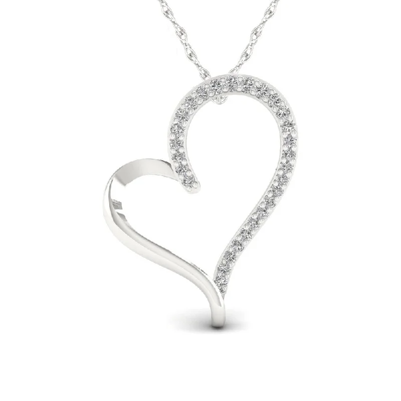 Coiled cord necklaces-1/6ct TDW Diamond Heart Necklace in Sterling Silver - White