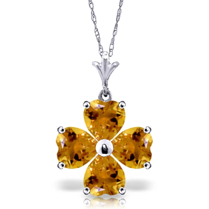 Drape-style necklaces-3.8 Carat 14K Solid Gold Flower Heart Cluster Citrine Necklace