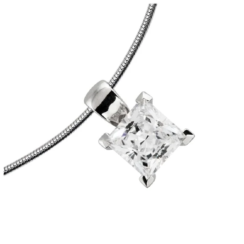 Raven feather engagement rings-Silver Princess Cut Cubic Zirconia Solitaire Pendant