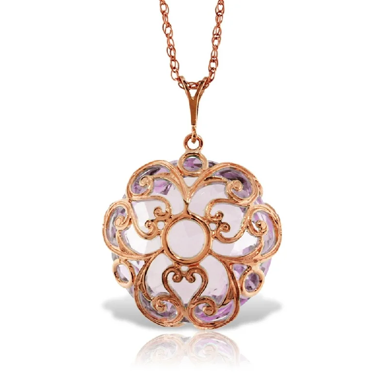 Worn charm necklaces-14K Solid Rose Gold Necklace with Checkerboard Cut Round Amethyst