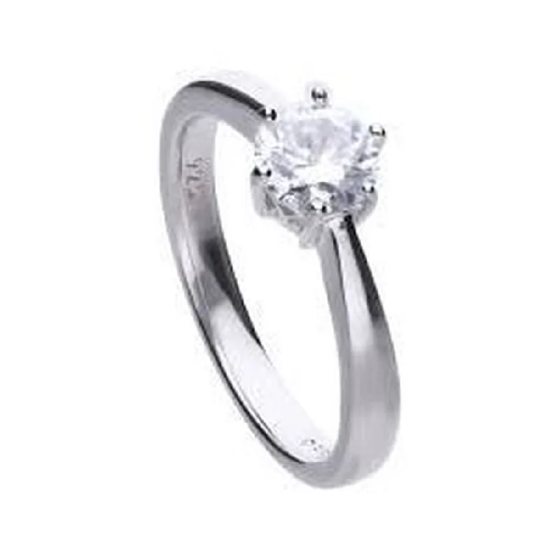 Surf theme engagement rings-Silver Cubic Zirconia Solitaire Ring, size R 1/2