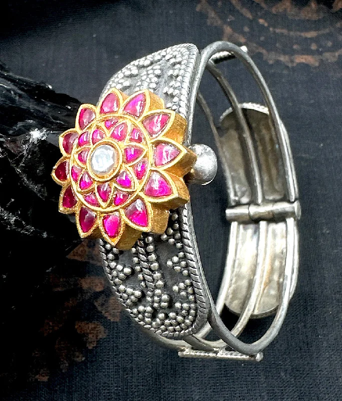 Heavy stone bangles-The Embellished Silver Kada Bracelet (Size 2.4)