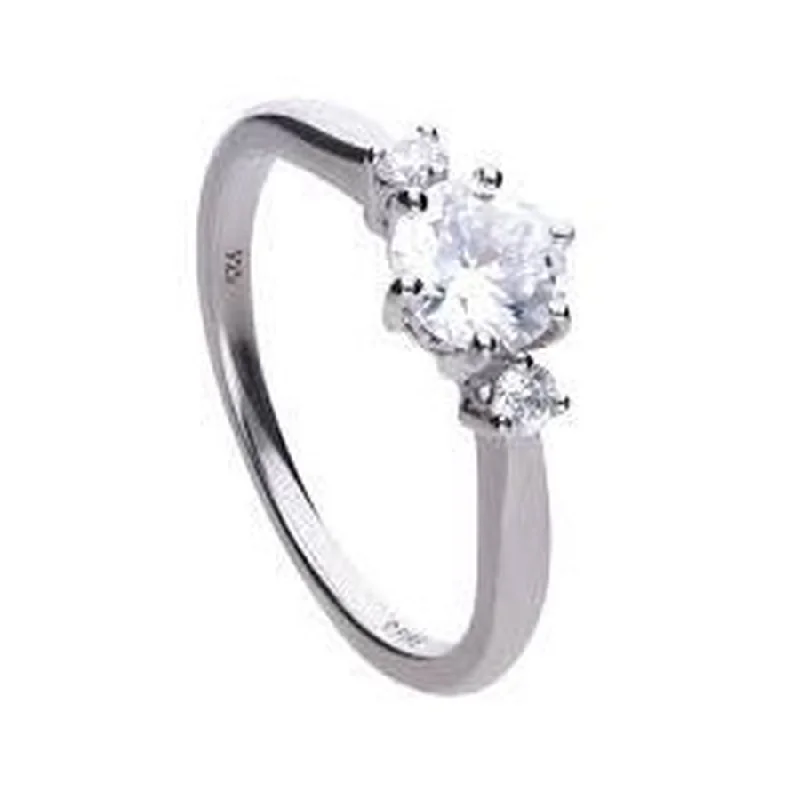 Vintage flair engagement rings-Silver Cubic Zirconia Set Three Stone Ring, size K