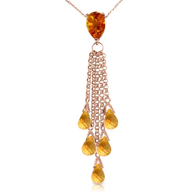 Solid link necklaces-14K Rose Gold Briolette Citrine Necklace Certified