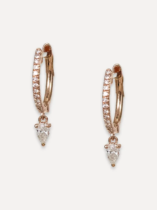 Fine threader earrings-14K Pavé Diamond & Pear Charm Huggies