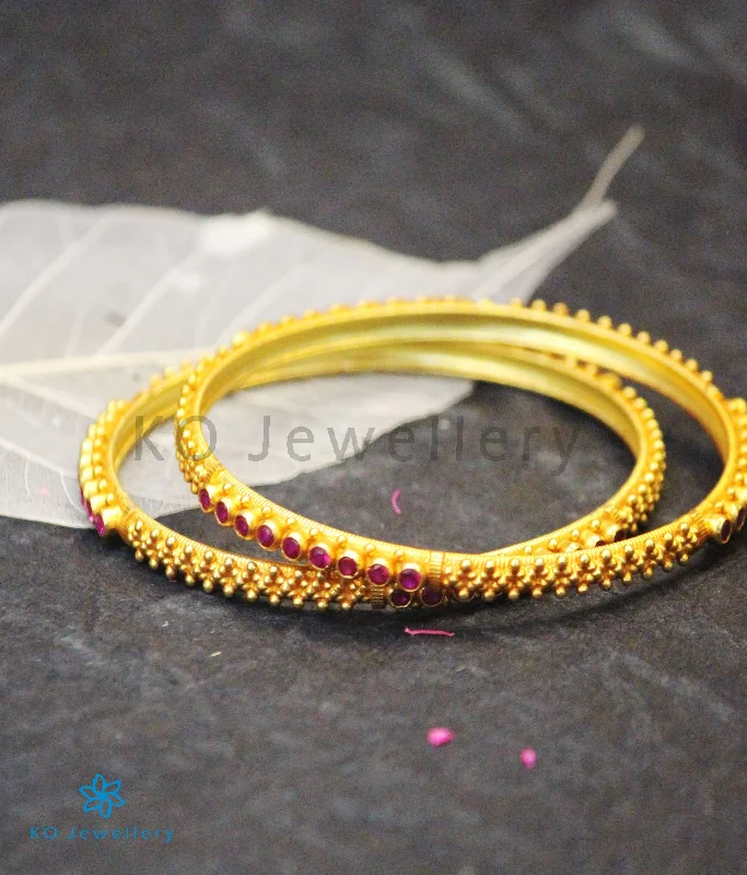 Etched design bangles-The Rati Silver Kempu Bangle (Red/Size/2.2/2.4/2.6/2.8)