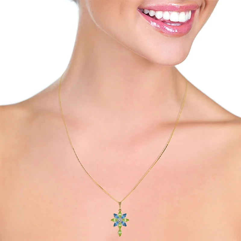 Worn medallion necklaces-2 Carat 14K Solid Gold Necklace Diamond, Peridot Blue Topaz