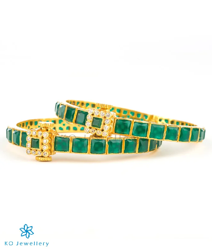 Tide shape bangles-The Sampada Silver Kemp Bracelet(Green/White/Size/2.2/2.4/2.6/2.8)