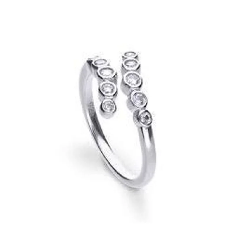 Layered shank engagement rings-Silver Cubic Zirconia Set Crossover Ring, size P