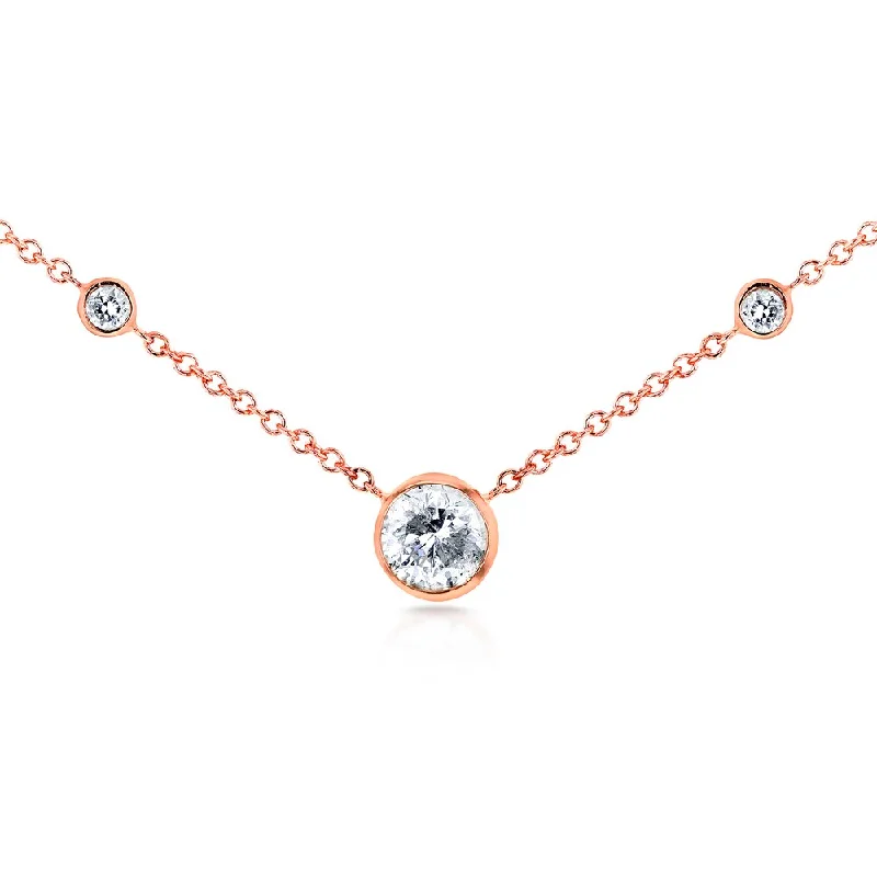 Bold druzy necklaces-Annello by Kobelli 14k Rose Gold 1/3ct TDW 3-Bezel Round Diamond Necklace