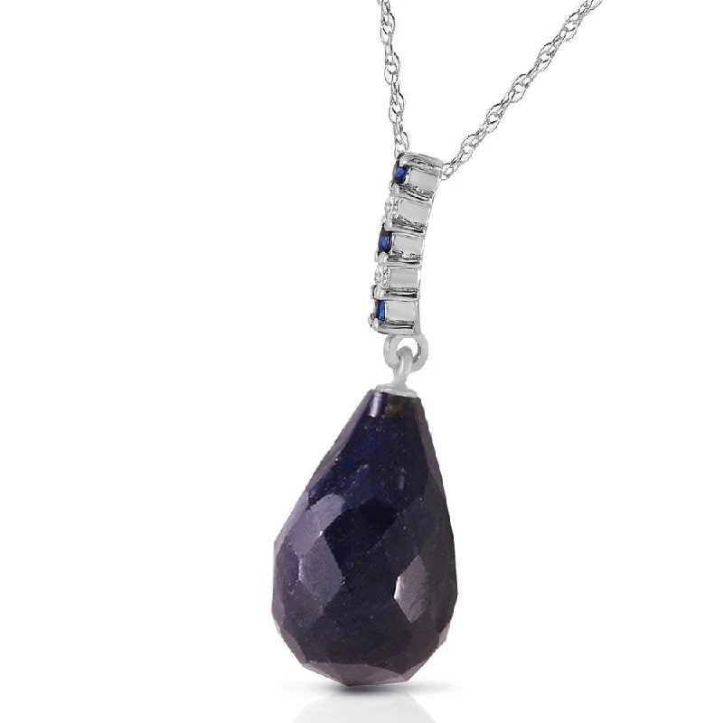 Flat knot necklaces-8.95 CTW 14K Solid White Gold Necklace Diamond Briolette Drop Sapphire