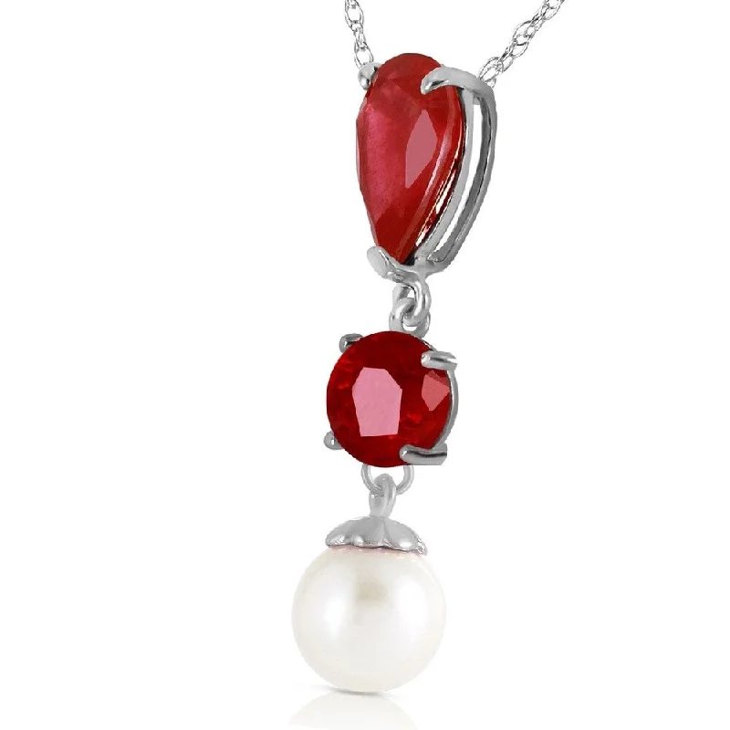 Braided link necklaces-5.05 Carat 14K Solid White Gold Keep Your Cool Ruby pearl Necklace