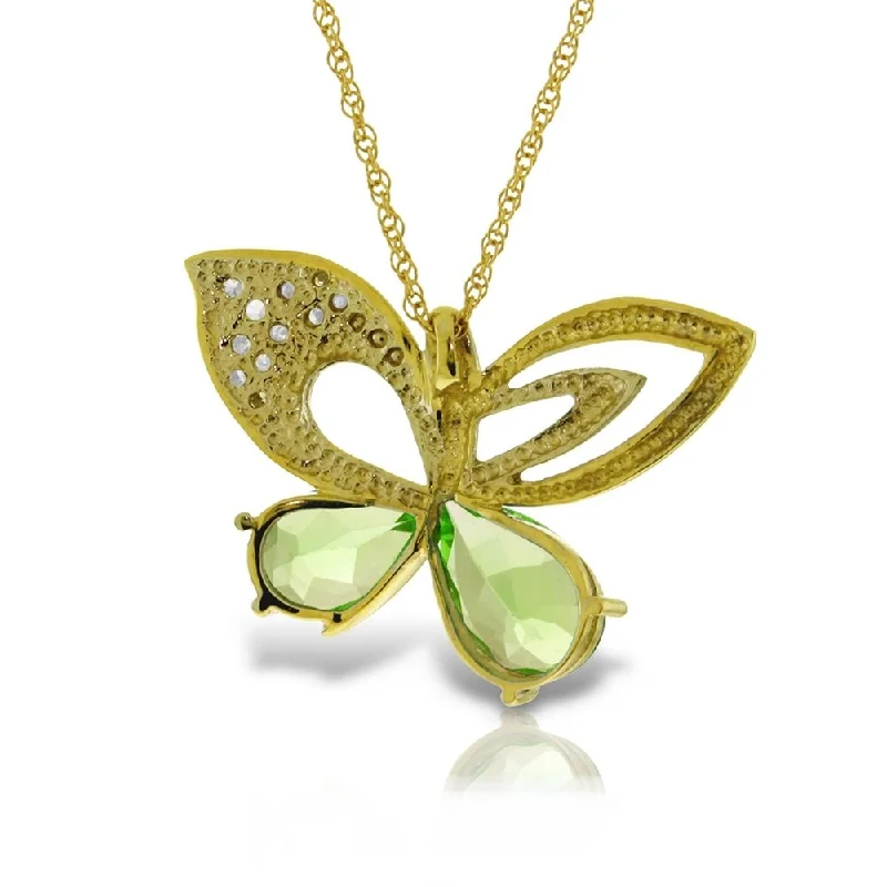 Emerald drop necklaces-14K Solid Gold Batterfly Necklace with Natural Diamonds & Peridots