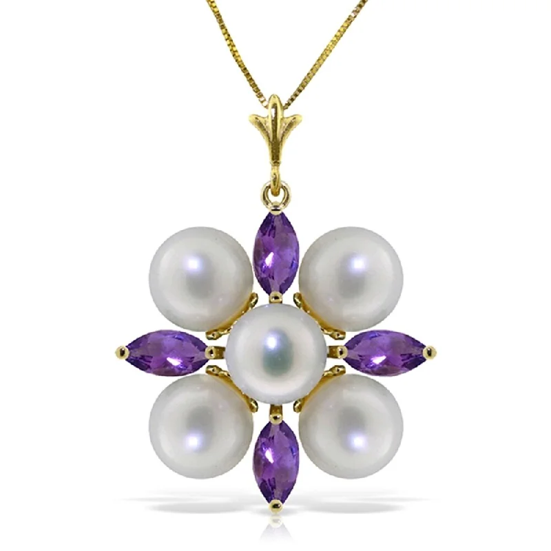 Vivid stone necklaces-6.3 Carat 14K Solid Gold Demure Amethyst pearl Necklace