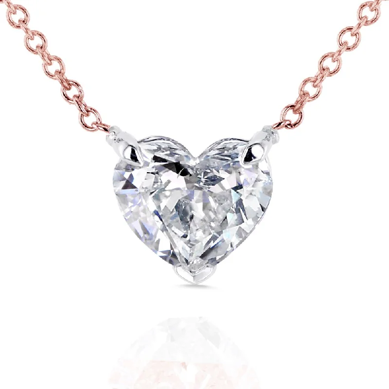 Floating gem necklaces-Annello by Kobelli 14k Rose Gold Floating Heart Certified 1ct Diamond Solitaire Necklace