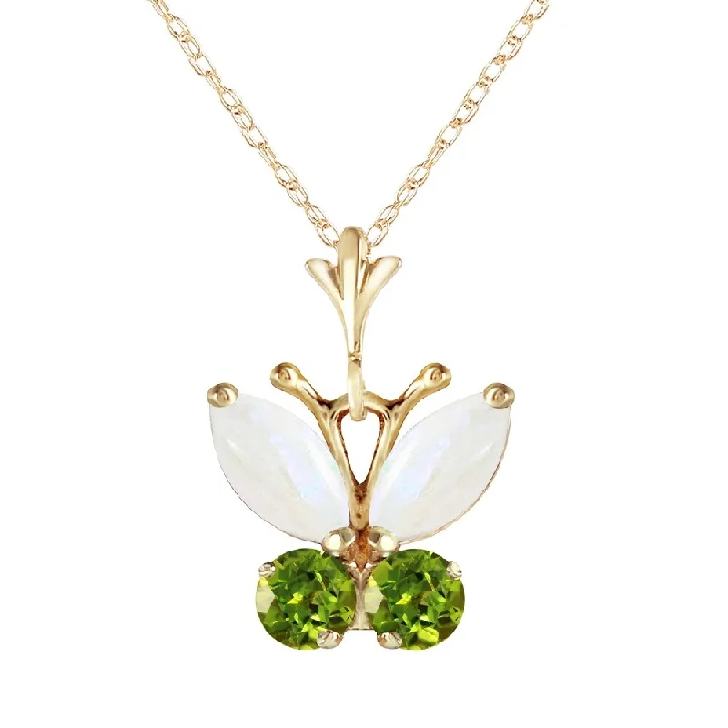 Vibrant enamel necklaces-0.7 Carat 14K Gold Butterfly Necklace Opal Peridot