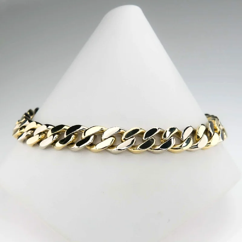 Open frame bangles-9.2mm Wide Solid Curb Link 9" Chain Bracelet in 14K Two Tone Gold