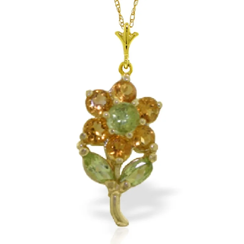 Solid link necklaces-1.06 Carat 14K Gold Flower Necklace Citrine Peridot