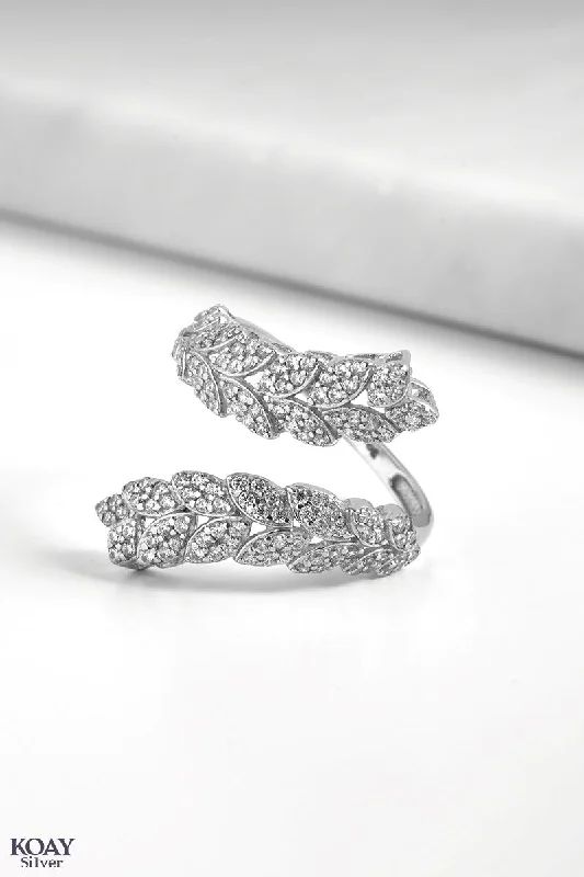 Oval charm rings-Zircon Double Leaf Ring