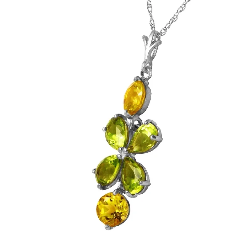 Oval charm necklaces-3.15 CTW 14K Solid White Gold Necklace Peridot Citrine